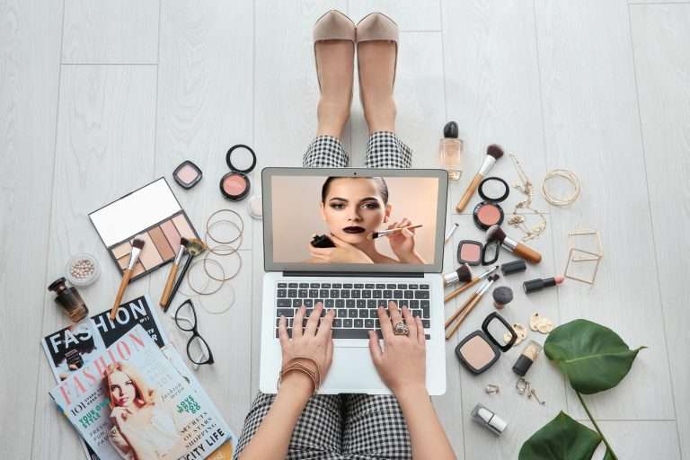 woman creating beauty content online