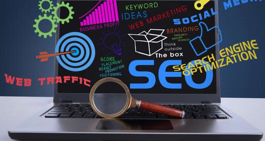 An,Illustration,Featuring,A,Laptop,Computer,With,Seo,Concept,And