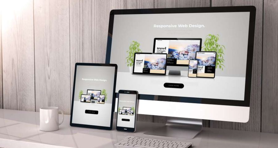 Digital,Generated,Devices,On,Desktop,,Responsive,Cool,Website,Design,On