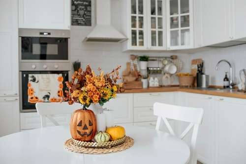 kitchen counter in the fall during professional renovation by a contractor during the autumn seasonal season for homeowners in the area