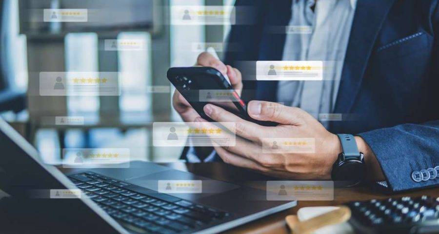 Someone collecting reviews online from their phone