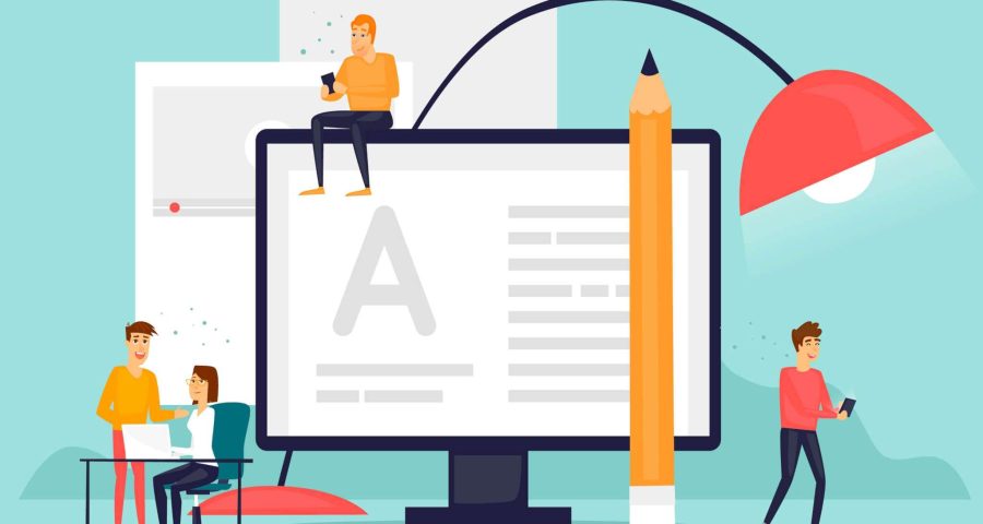 cartoon pencil and desktop