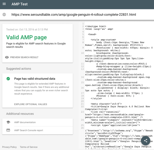 new amp test tool screengrab