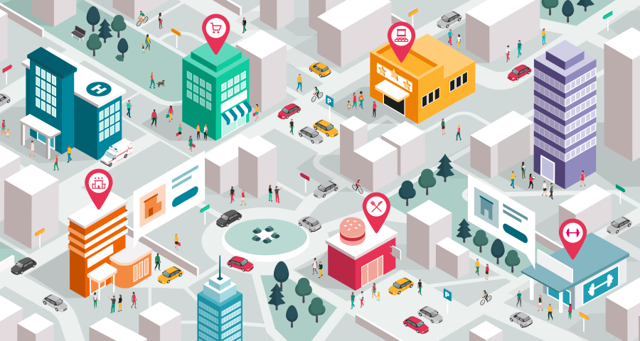 virtual map of locations in town